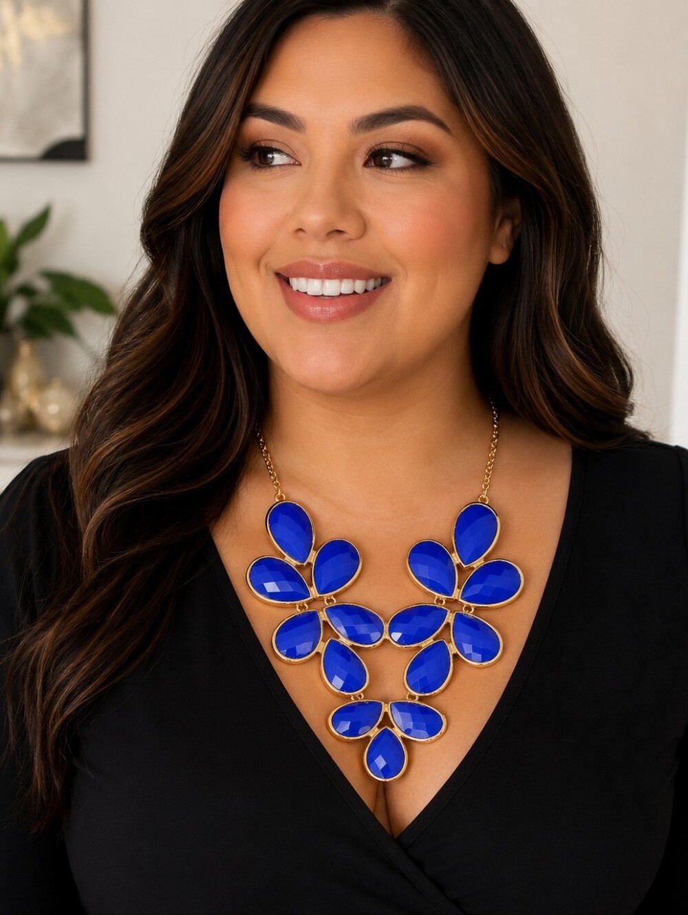 Jane Stone Bubble Collection Blue Faceted Teardrop Bib Statement Necklace
